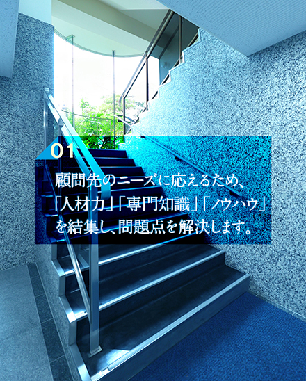 顧問先のニーズに応えるため、「人材力」「専門知識」「ノウハウ」を結集し、問題点を解決します。